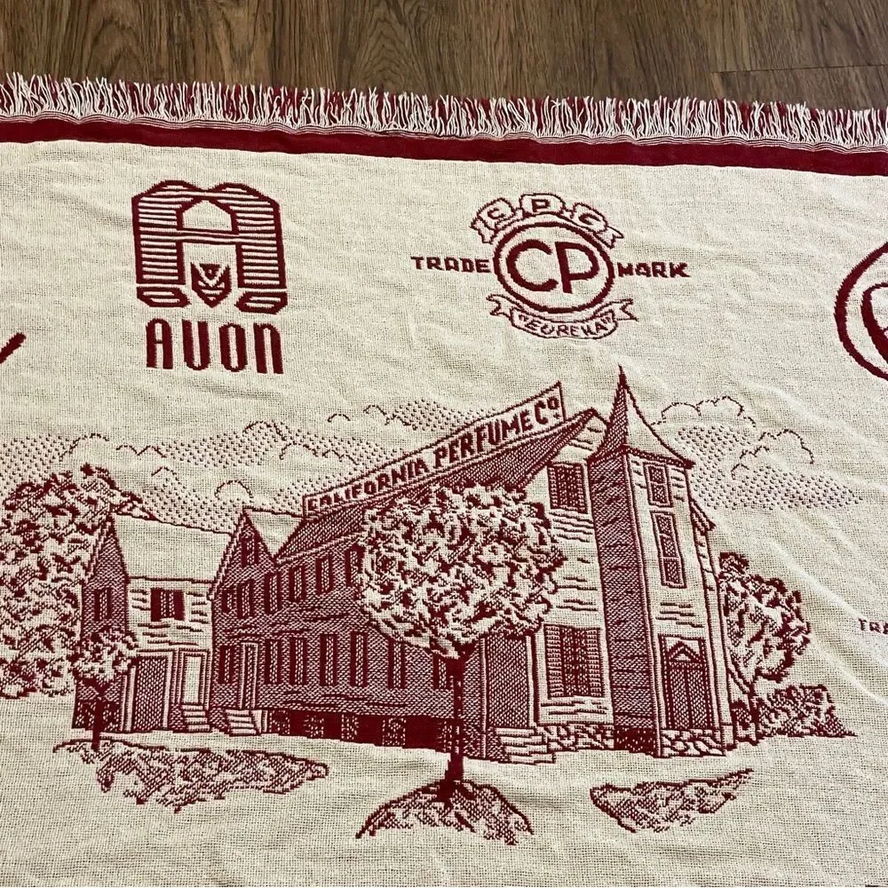 Vintage Rare Avon Mrs Albee Collectible Throw Blanket Red Cream